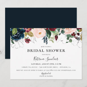 Burgundy Blush Navy Fall Floral Bridal Shower Invitation