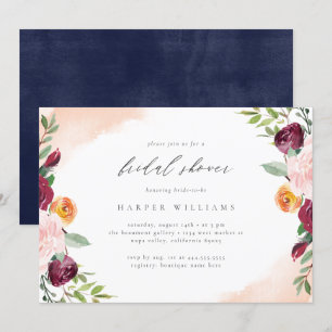 Burgundy Blush Navy Floral Botanical Bridal Shower Invitation