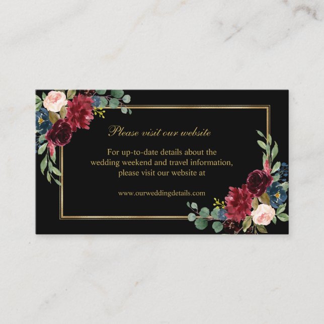 Burgundy Blush Navy Floral Wedding Details Enclosu Enclosure Card (Front)