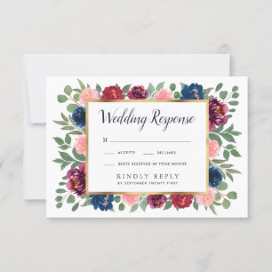 Burgundy Blush Navy Marsala Gold Wedding RSVP Card