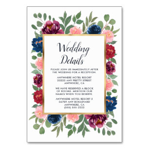 Burgundy Blush Navy Marsala Wedding Insert Cards