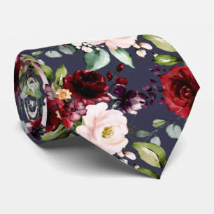 Burgundy Blush Navy Watercolor Flowers DIY bckgrnd Tie