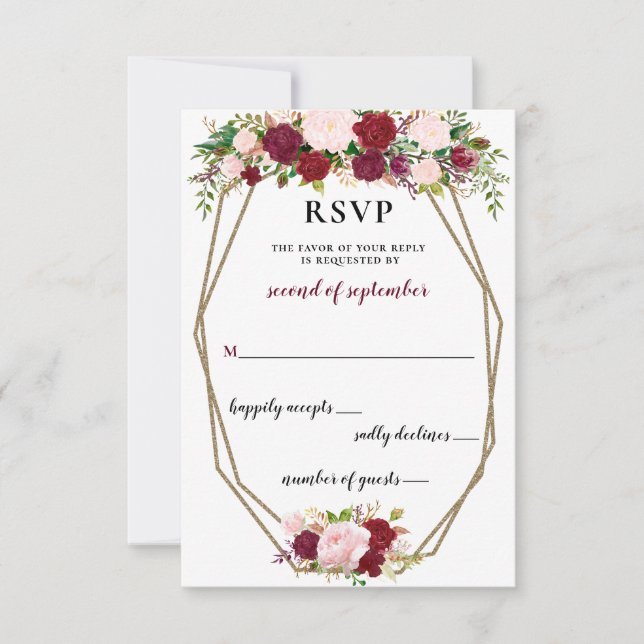 Burgundy Blush or Floral Monogramme Mariage rsvp (Devant)