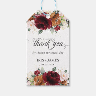 Burgundy Blush Orange Floral Wedding Thank You Gift Tags