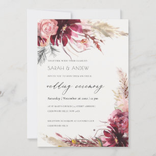 Burgundy Blush Pampas Grass Wedding Invite