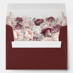 Burgundy Blush Peony and Roses Wedding Envelope