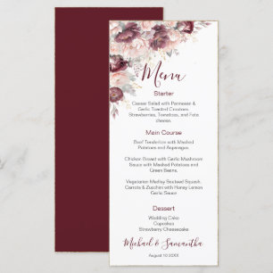 Burgundy Blush Peony and Roses Wedding Menu