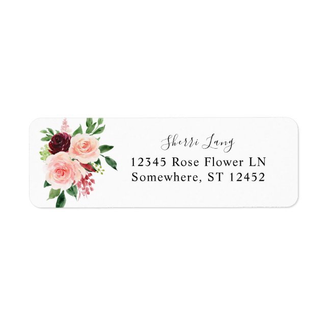 Burgundy & Blush Pink 4B Floral Return Address (Front)