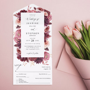 Burgundy & Blush Pink 8B Wedding 2 All In One Invitation