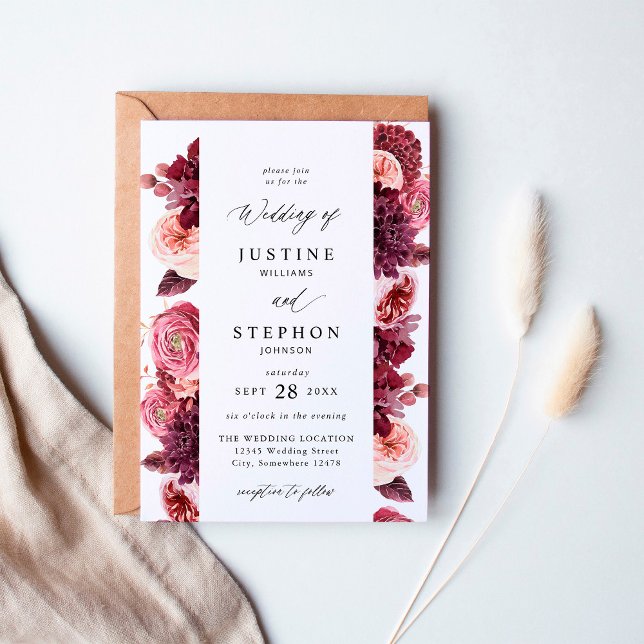 Burgundy & Blush Pink 8B Wedding 2 Invitation (Creator Uploaded)
