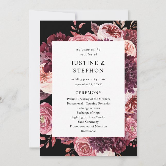 Burgundy &Blush Pink 8B Wedding Ceremony Program B (Front)