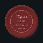 Burgundy Blush Pink Baby Shower Paper Plate<br><div class="desc">Burgundy and blush pink personalized baby shower paper plate. This paper plate is designed to match our Burgundy and Blush Pink Floral Baby Shower collection. Text is a cute calligraphy/script font and includes the mother's name and date of the baby shower. Contact us for help with customization or matching products....</div>