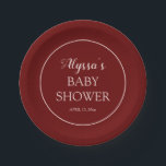 Burgundy Blush Pink Baby Shower Paper Plate<br><div class="desc">Burgundy and blush pink personalized baby shower paper plate. This paper plate is designed to match our Burgundy and Blush Pink Floral Baby Shower collection. Text is a cute calligraphy/script font and includes the mother's name and date of the baby shower. Contact us for help with customization or matching products....</div>