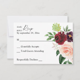 Burgundy & Blush Pink Floral 4 no Meal RSVP Card