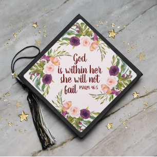Burgundy Blush Pink Floral Black Christian Graduation Cap Topper