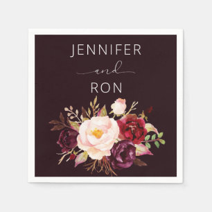 Burgundy & Blush Pink Floral - Black Napkin