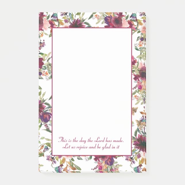 Burgundy Blush Pink Floral Christian Bible Verse Post-it Notes (Front)