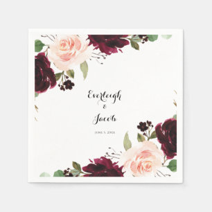 Burgundy Blush Pink Floral Eucalyptus Wedding Napkin