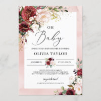 Burgundy blush pink floral gold oh baby shower