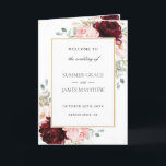 Burgundy Blush Pink Floral Gold Wedding Program<br><div class="desc">Personalize this elegant timeless wedding program with your own wording easily and quickly,  simply press the customise it button to further re-arrange and format the style and placement of the text.  Double sided. The Happy Cat Studio</div>