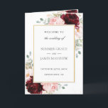 Burgundy Blush Pink Floral Gold Wedding Program<br><div class="desc">Personalize this elegant timeless wedding program with your own wording easily and quickly,  simply press the customise it button to further re-arrange and format the style and placement of the text.  Double sided. The Happy Cat Studio</div>