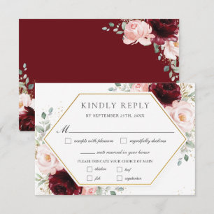Burgundy Blush Pink Floral Greenery Wedding Meal RSVP Card