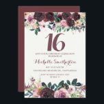 Burgundy Blush Pink Floral Leaves 16th Birthday Invitation<br><div class="desc">Elegant burgundy and blush pink watercolor floral with sage green leaves on white 16th birthday party invitation with a beautiful calligraphy script font.</div>