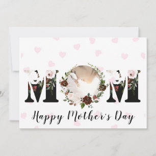 Burgundy Blush Pink Floral Photo Mother's Day Card