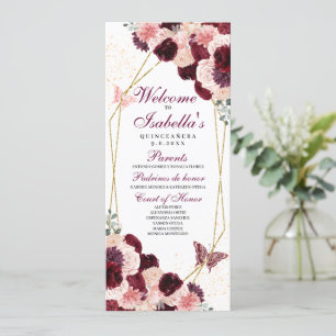 Burgundy Blush Pink Floral Quinceanera Program