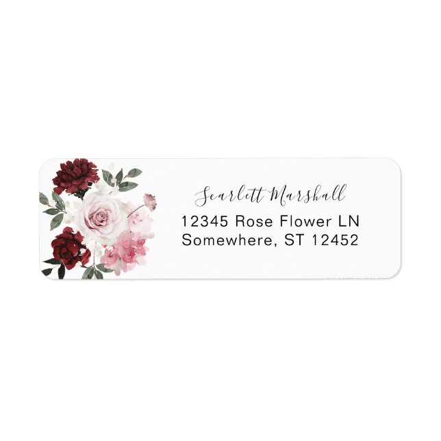 Burgundy & Blush Pink Floral Return Address (Front)