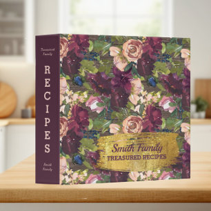 Burgundy Blush Pink Floral Rustic Wood Recipe Binder