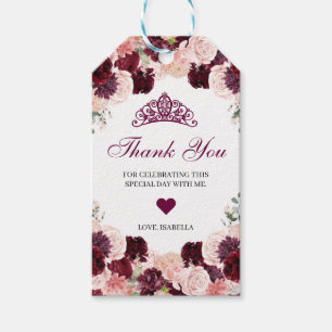 Burgundy Blush Pink Floral Thank You Gift Tags