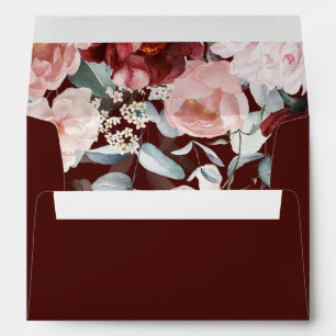 Burgundy Blush Pink Floral Wedding Envelope
