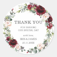 Burgundy Blush Pink Floral Wedding Favour Thank Yo