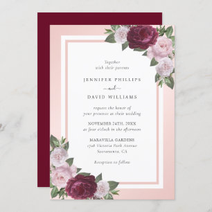 Burgundy Blush Pink Floral Wedding Invitation