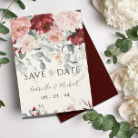 Burgundy Blush Pink Floral Wedding Save The Date<br><div class="desc">Exquisite burgundy & blush watercolor peonies were used to create this elegant Save the Date reminder. Perfect for any season wedding. Customize as needed. To customize click the "customize further" link and use the design tool to make changes. Many different paper selections, as well as paper shapes. 100% customer satisfaction...</div>