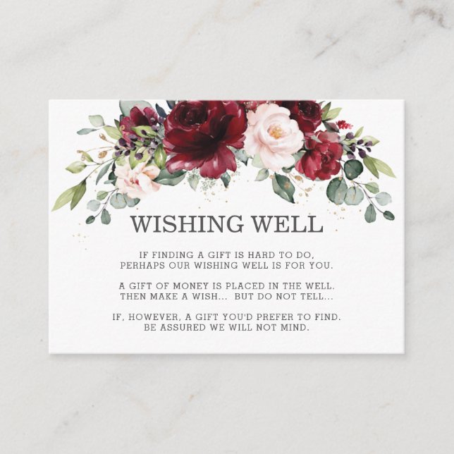 Burgundy Blush Pink Floral Wedding Wishing Well Enclosure Card (Front)