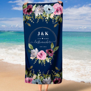  Burgundy Blush Pink Gold Floral Bridal Shower Beach Towel