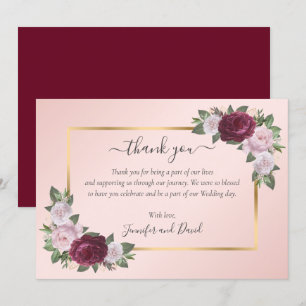 Burgundy Blush Pink Gold Floral Wedding Thank You Card