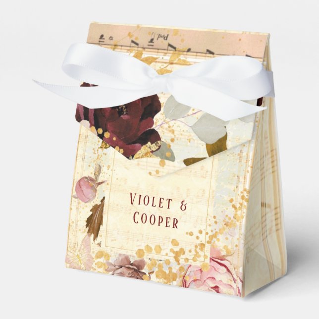 Burgundy Blush Pink Musical Florals Wedding Favor Box (Front Side)