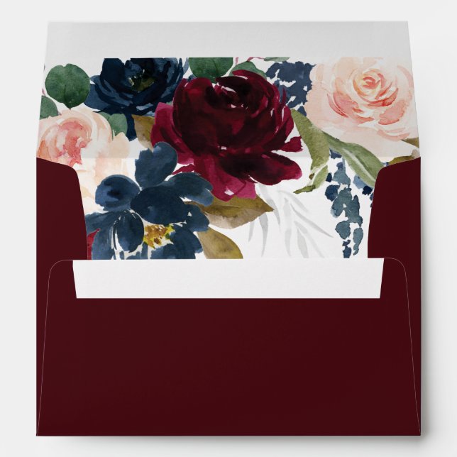 Burgundy Blush Pink Navy Blue Silver Gold Wedding Envelope (Back (Bottom))