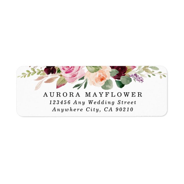 Burgundy Blush Pink Peach Gold Wedding Address (Front)