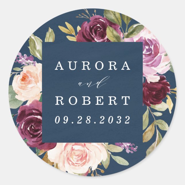 Burgundy Blush Pink Peach Gold Wedding Favours Classic Round Sticker (Front)