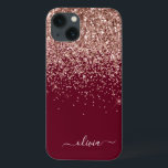 Burgundy Blush Pink Rose Gold Glitter Monogram Cas iPhone 13 Case<br><div class="desc">Rose Gold - Blush Pink and Burgundy Faux Sparkle and Dripping Glitter Brushed Metal Monogram Name and Initial Phone. This makes the perfect sweet 16 birthday,  wedding,  bridal shower,  anniversary,  baby shower or bachelorette party gift for someone that loves glam luxury and chic styles.</div>