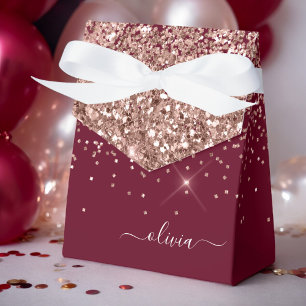 Burgundy Blush Pink Rose Gold Glitter Monogram Favor Box