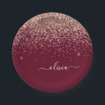 Burgundy Blush Pink Rose Gold Glitter Monogram Paper Plate<br><div class="desc">Rose Gold - Blush Pink and Burgundy Sparkle Glitter Monogram Name Party Plates. This makes the perfect sweet 16 birthday,  wedding,  bridal shower,  anniversary,  baby shower or bachelorette party gift for someone that loves glam luxury and chic styles.</div>