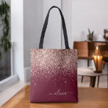 Burgundy Blush Pink Rose Gold Glitter Monogram Tote Bag<br><div class="desc">Black,  Pink Rose Gold and Burgundy Faux Sparkle and Glitter Elegant Monogram Book Bag. This Book Bag can be customized to include your initial and first name and given as a gift for Christmas,  Sweet 16 Birthday,  Bridal Shower or a Wedding.</div>