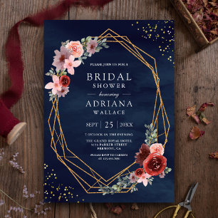 Burgundy Blush Pink Roses Dark Grey Bridal Shower  Invitation