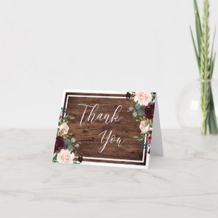 Burgundy & Blush Red Wine Floral Rustic Wedding Thank You Card