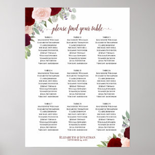 Burgundy Blush Rose 9 Tableau Mariage de table